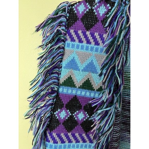 Vintage 70’s Expressions by Campus Southwest Boho Fringe Knit Cardigan Sweater S - Picture 4 of 6